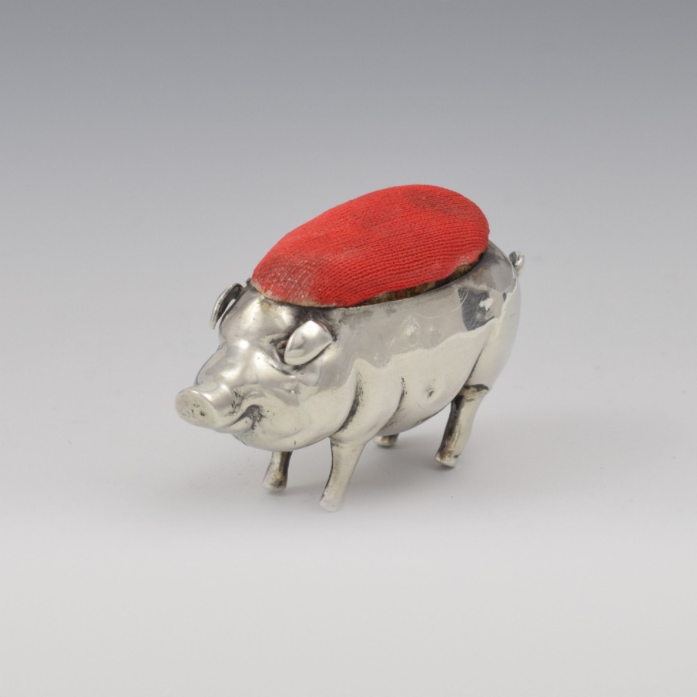 Edwardian Novelty Silver Pig Pin Cushion Henry Matthews 1903 View IV