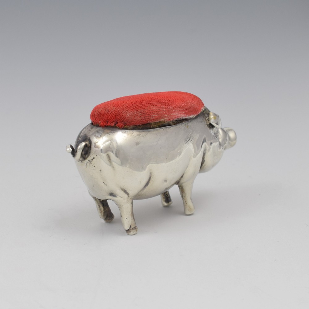 Edwardian Novelty Silver Pig Pin Cushion Henry Matthews 1903 View V