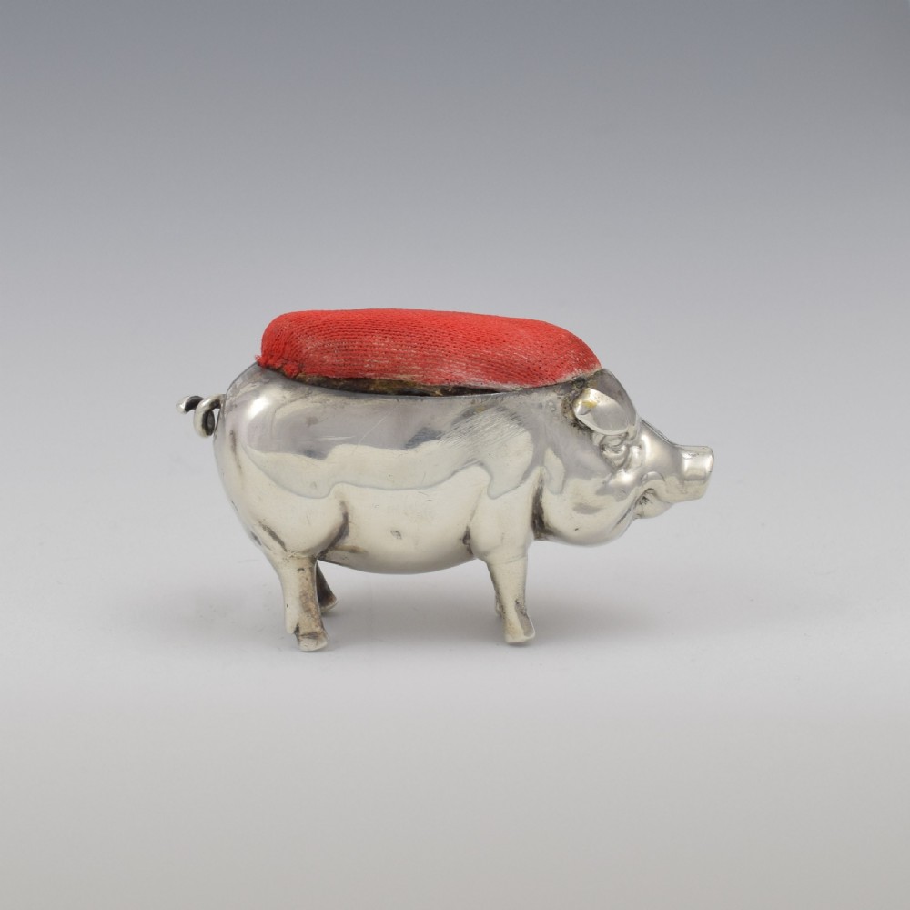 Edwardian Novelty Silver Pig Pin Cushion Henry Matthews 1903 View VI