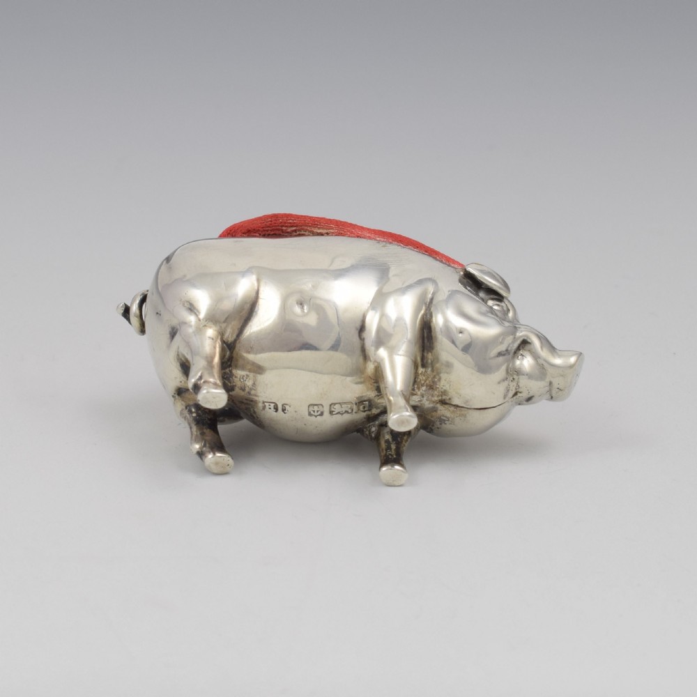 Edwardian Novelty Silver Pig Pin Cushion Henry Matthews 1903 View IX