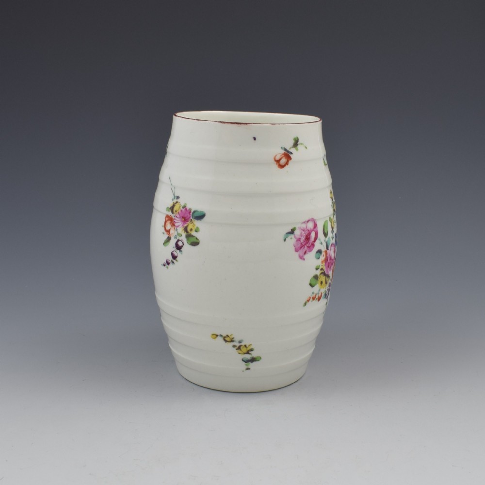 Fine Derby Porcelain Barrel Shaped Cider Mug c.1760-1765 View II