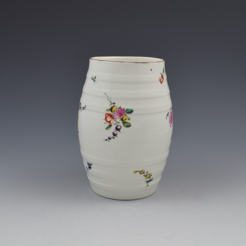 Fine Derby Porcelain Barrel Shaped Cider Mug c.1760-1765 View III