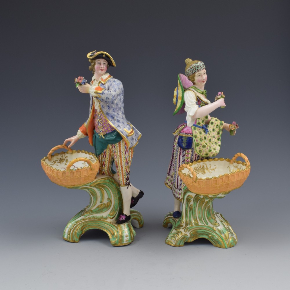 Fine Pair Minton Porcelain Sweetmeat Figures With Baskets Models 84 & 85 c.1830