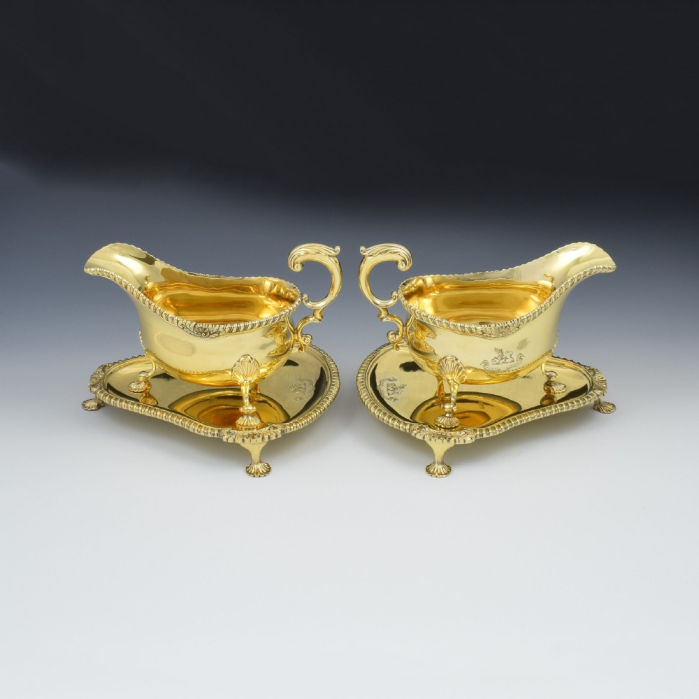 Fine Pair Of Edwardian Silver Gilt Sauce Boats