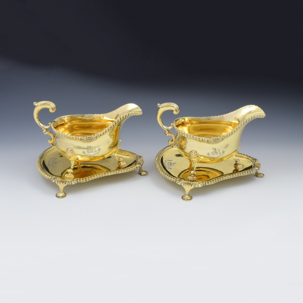 Fine Pair Of Edwardian Silver Gilt Sauce Boats View II