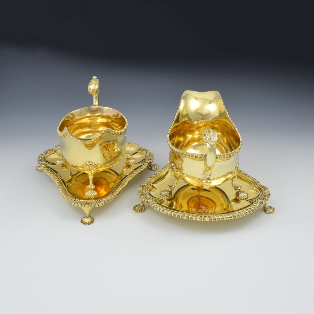 Fine Pair Of Edwardian Silver Gilt Sauce Boats View III
