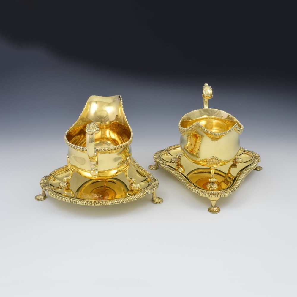 Fine Pair Of Edwardian Silver Gilt Sauce Boats View V