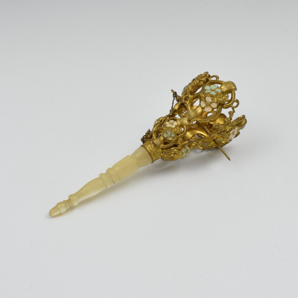 French Mother Of Pearl & Gilt Metal Tussie Mussie Posy Holder View VI