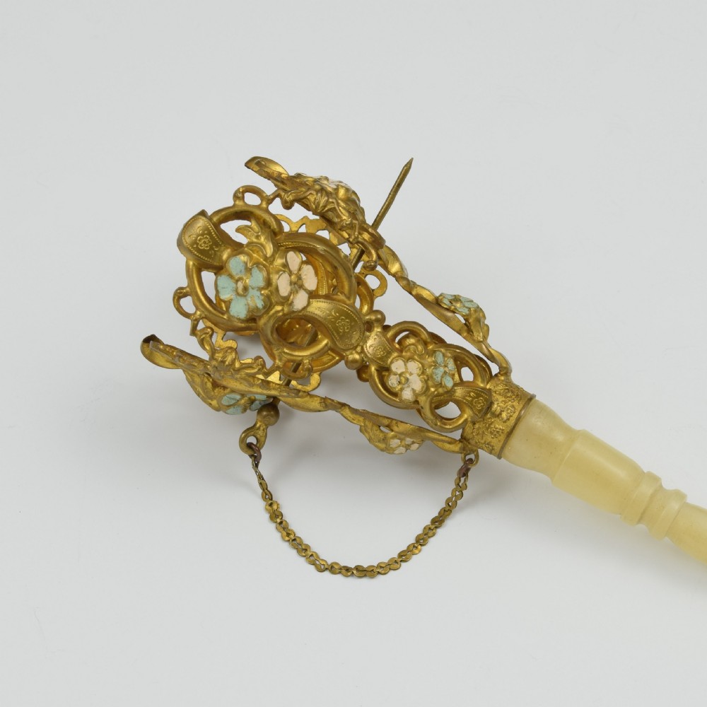 French Mother Of Pearl & Gilt Metal Tussie Mussie Posy Holder View VII