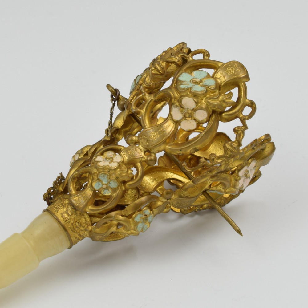 French Mother Of Pearl & Gilt Metal Tussie Mussie Posy Holder View X