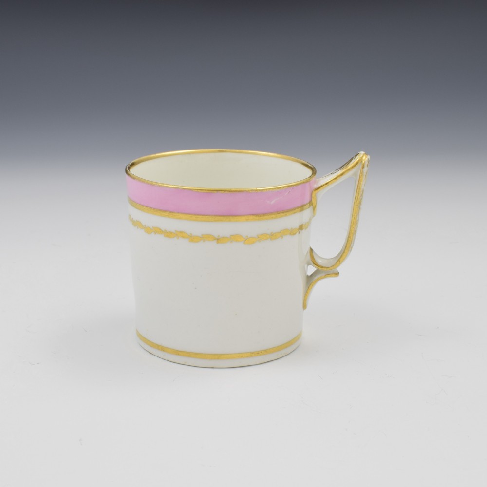 Derby Porcelain Coffee Can Pink Ground Ear Shape Handle c.1815 Pattern 205