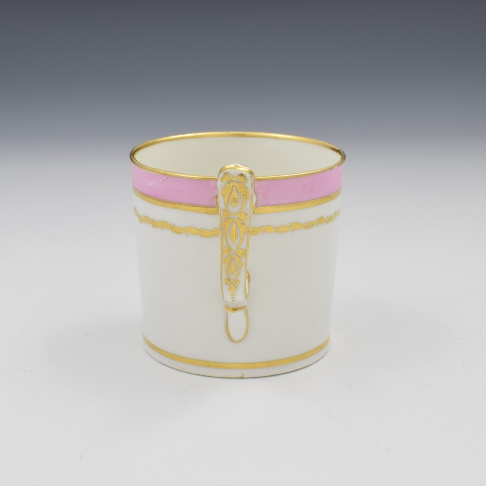 Derby Porcelain Coffee Can Pink Ground Ear Shape Handle c.1815 Pattern 205 View II