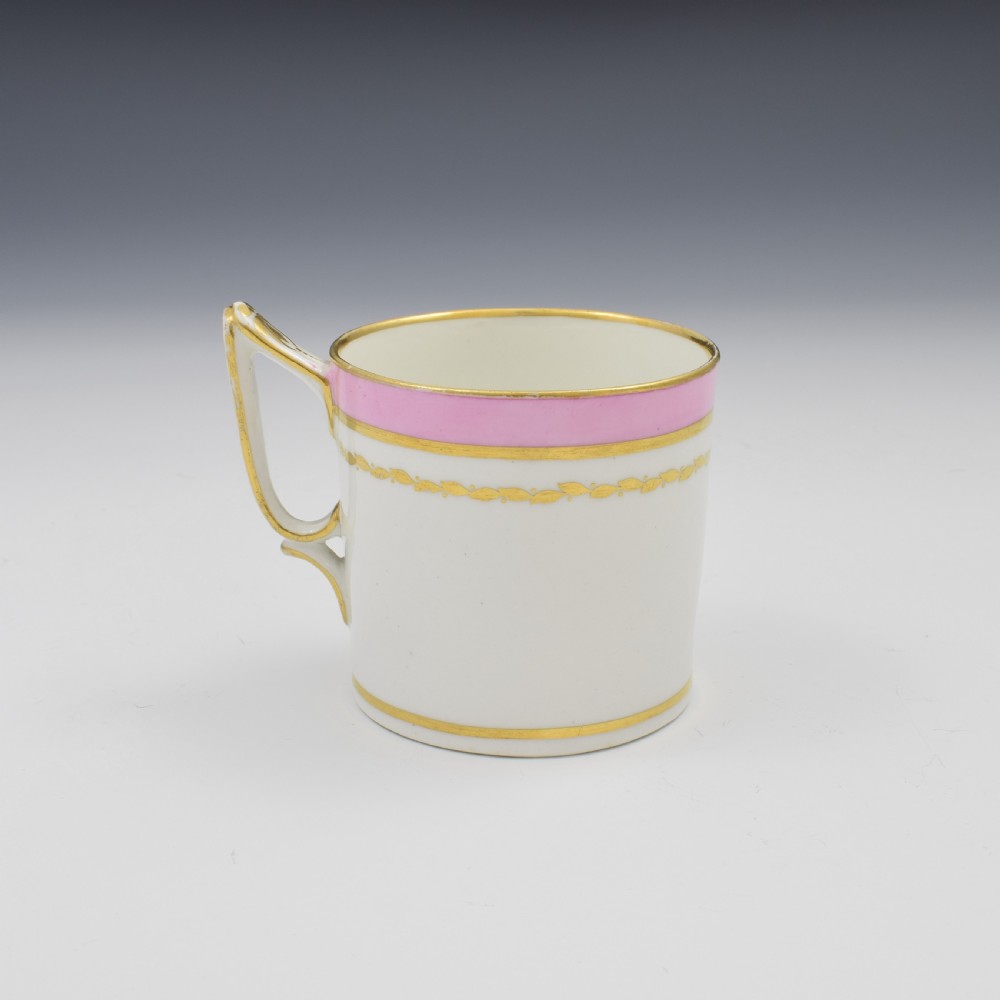 Derby Porcelain Coffee Can Pink Ground Ear Shape Handle c.1815 Pattern 205 View III