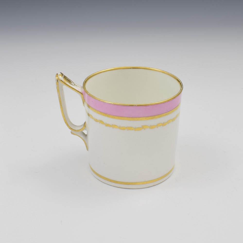 Derby Porcelain Coffee Can Pink Ground Ear Shape Handle c.1815 Pattern 205 View IV