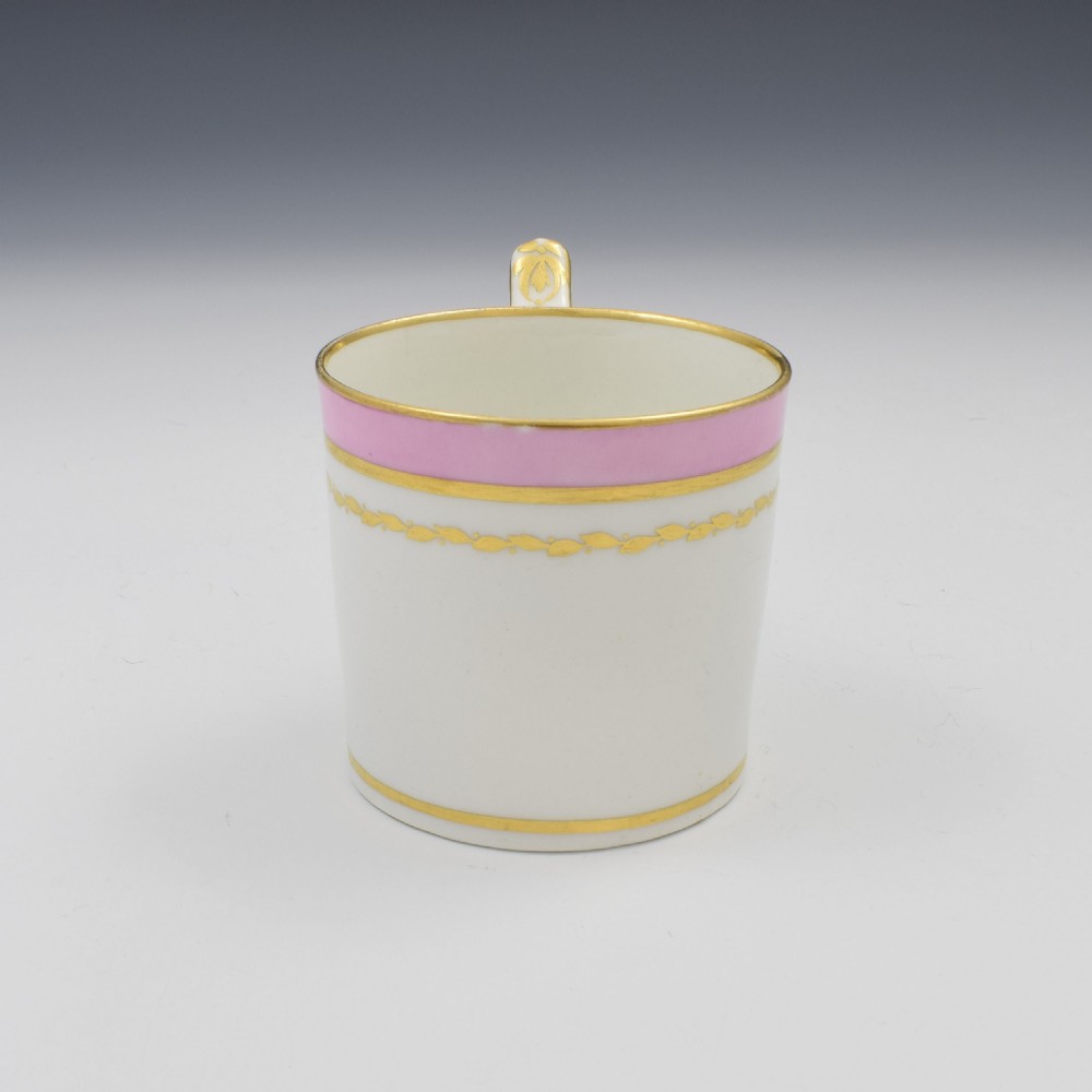Derby Porcelain Coffee Can Pink Ground Ear Shape Handle c.1815 Pattern 205 View V