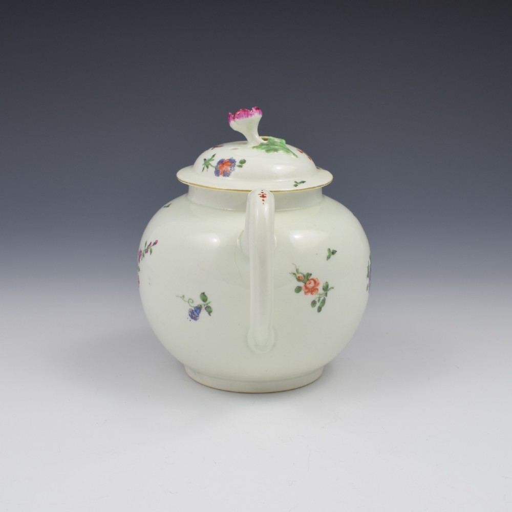 First Period Worcester Porcelain Floral Painted Globular Teapot c.1765 View VIII