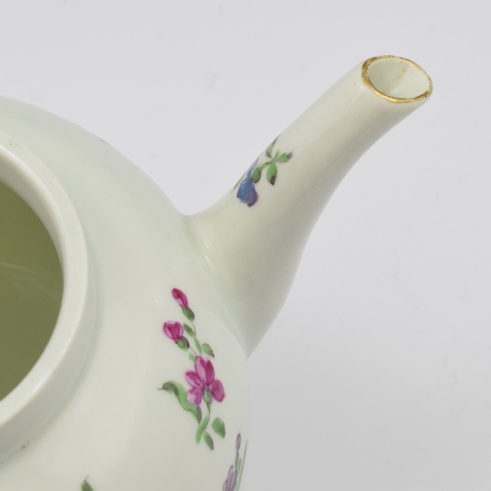 First Period Worcester Porcelain Floral Painted Globular Teapot c.1765 View XIII