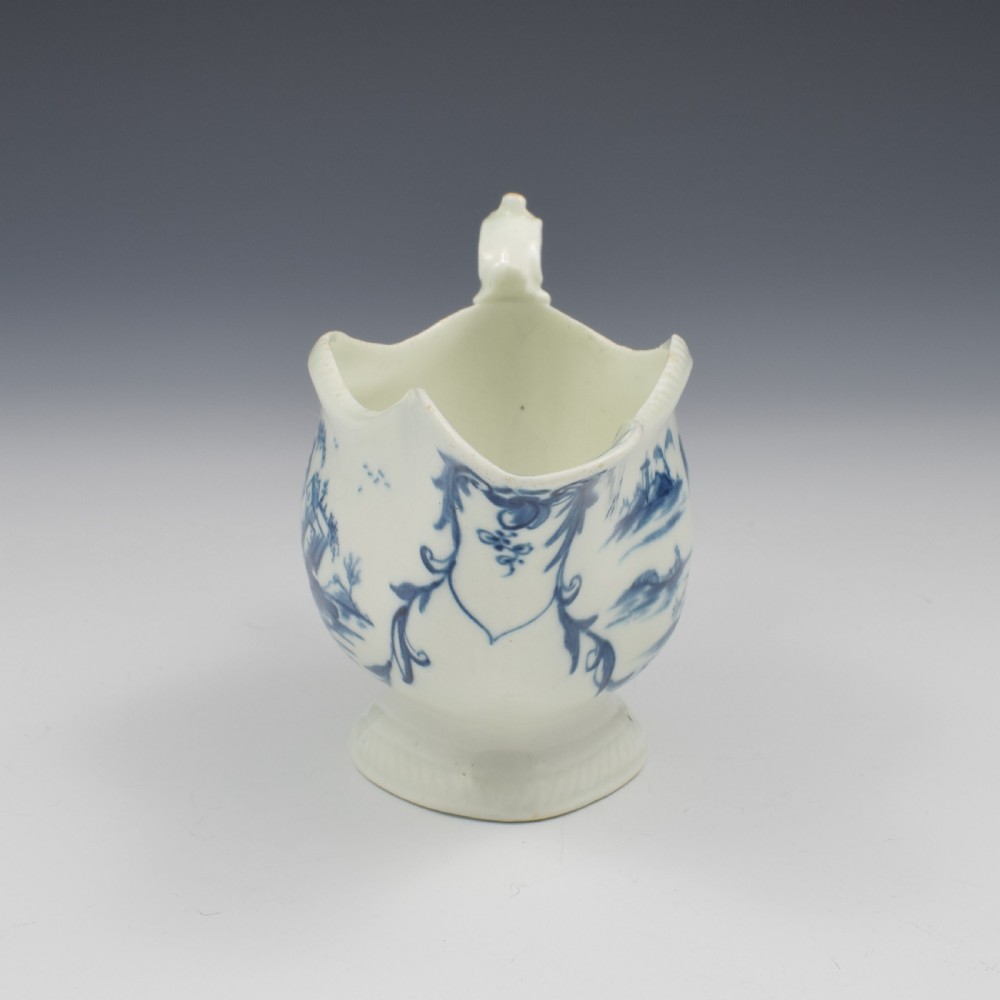 Rare First Period Worcester Porcelain One Porter Landscape Pattern Sauce Boat c.1765 View III