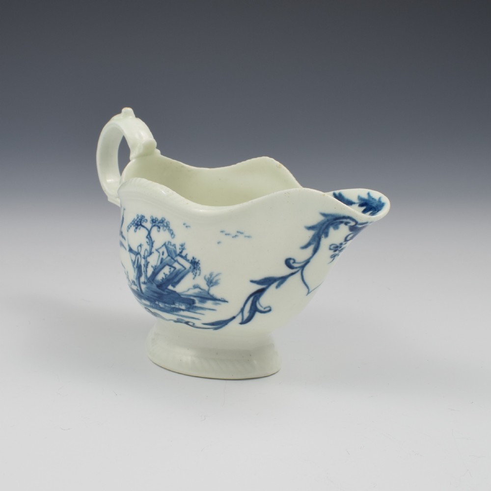 Rare First Period Worcester Porcelain One Porter Landscape Pattern Sauce Boat c.1765 View IV
