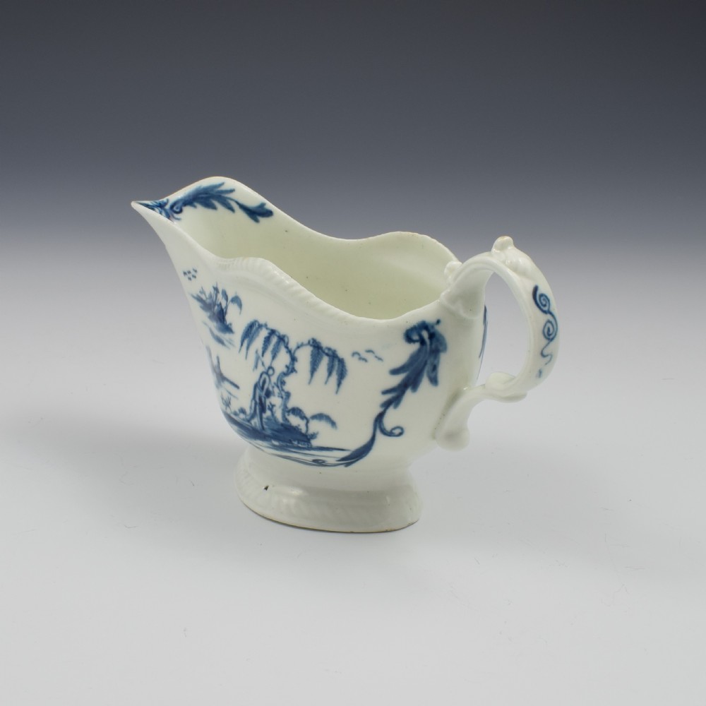 Rare First Period Worcester Porcelain One Porter Landscape Pattern Sauce Boat c.1765 View IX