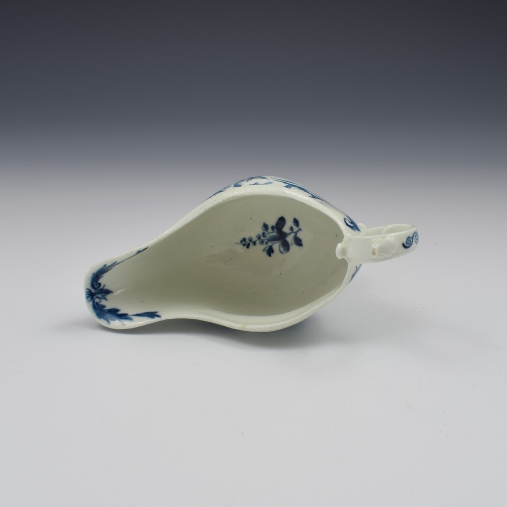 Rare First Period Worcester Porcelain One Porter Landscape Pattern Sauce Boat c.1765 View X
