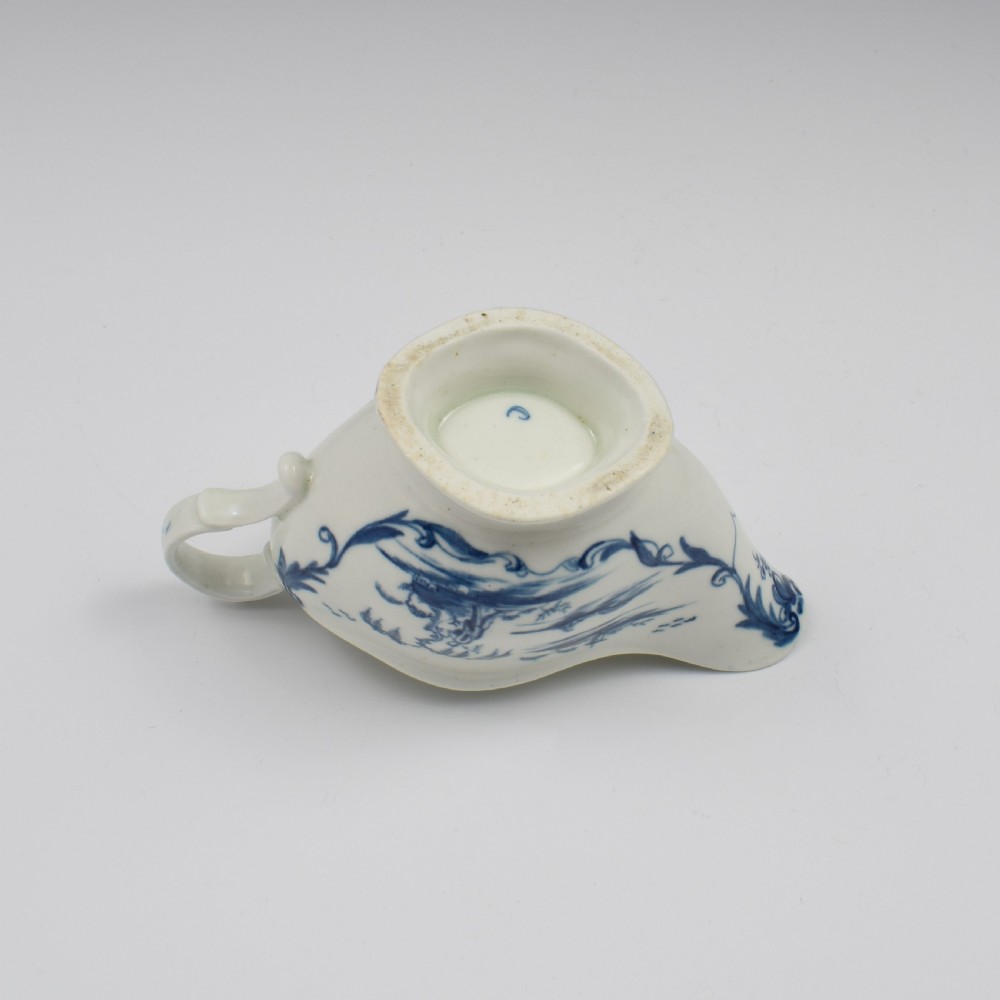 Rare First Period Worcester Porcelain One Porter Landscape Pattern Sauce Boat c.1765 View XI