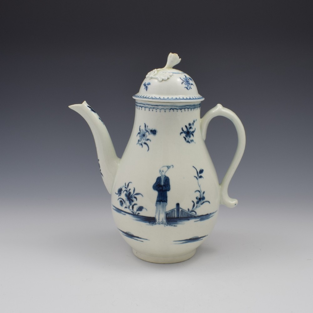 First Period Worcester Porcelain Waiting Chinaman Coffee Pot & Cover c.1770