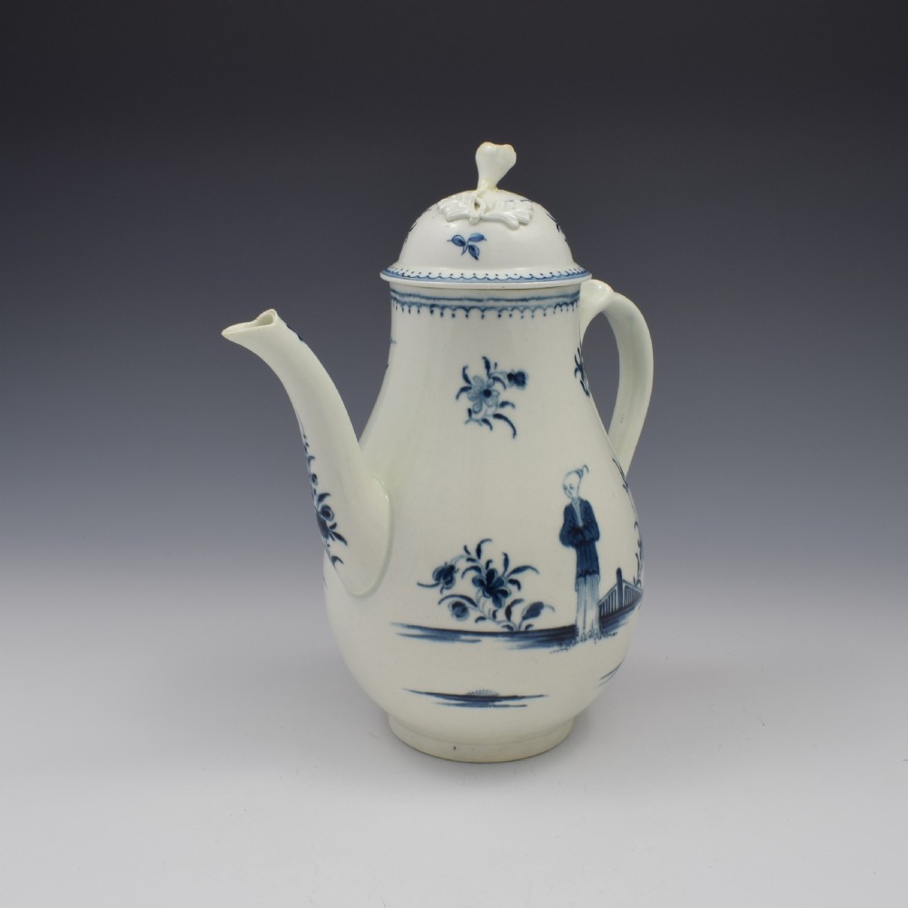 First Period Worcester Porcelain Waiting Chinaman Coffee Pot & Cover c.1770 View II