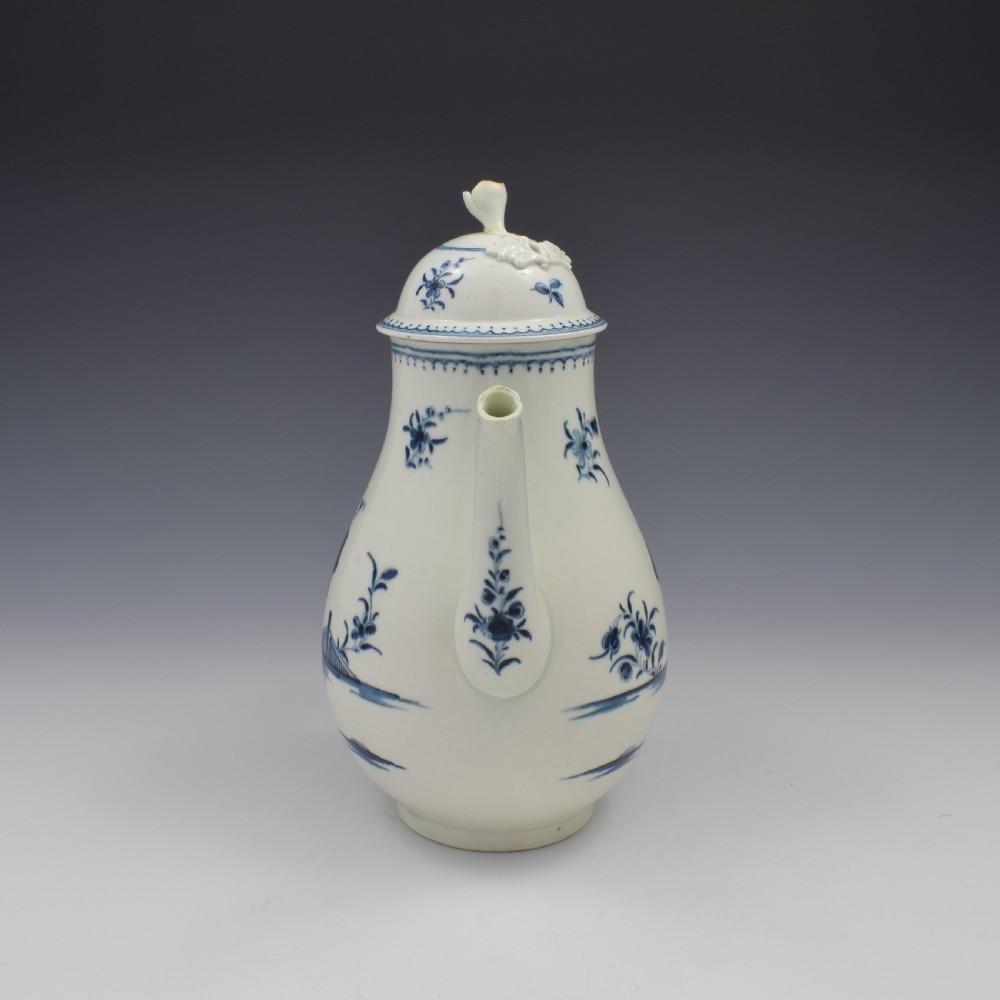 First Period Worcester Porcelain Waiting Chinaman Coffee Pot & Cover c.1770 View III