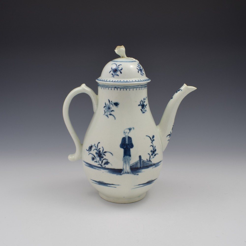 First Period Worcester Porcelain Waiting Chinaman Coffee Pot & Cover c.1770 View V