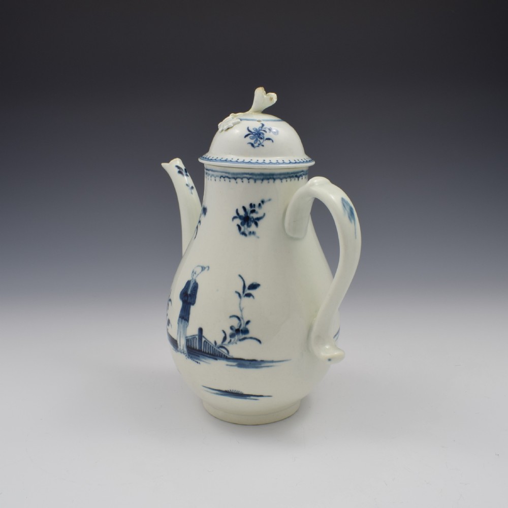 First Period Worcester Porcelain Waiting Chinaman Coffee Pot & Cover c.1770 View XIV