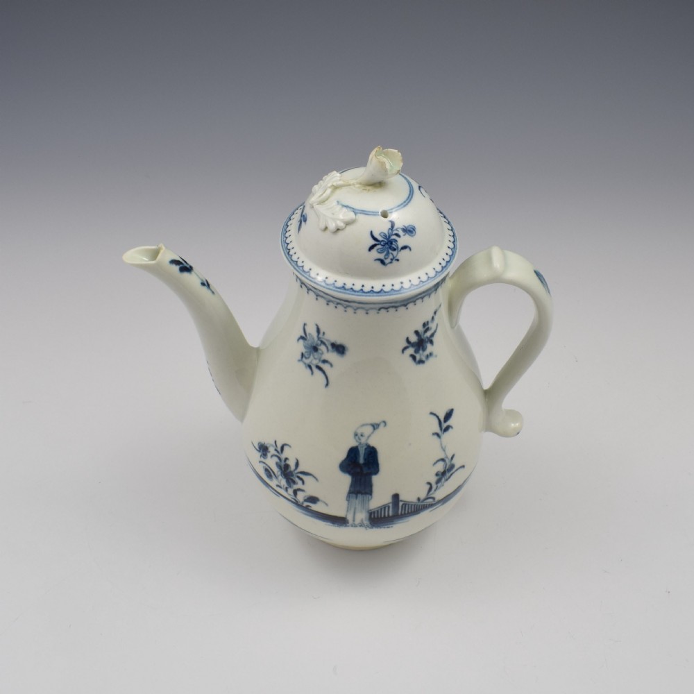 First Period Worcester Porcelain Waiting Chinaman Coffee Pot & Cover c.1770 View XV