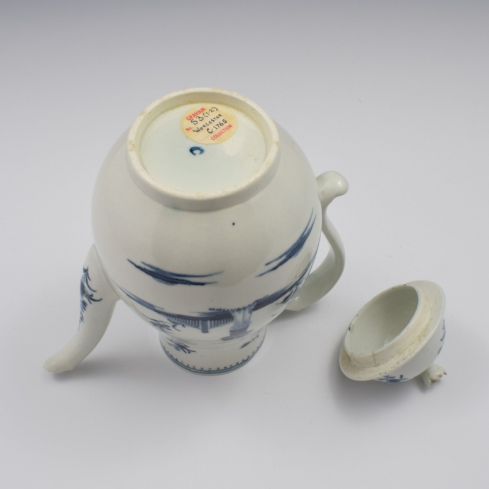 First Period Worcester Porcelain Waiting Chinaman Coffee Pot & Cover c.1770 View XVI