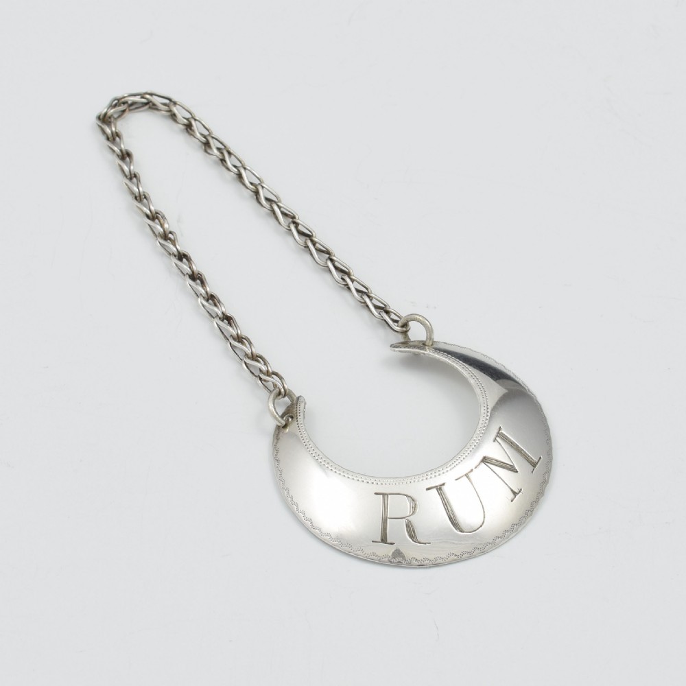 Georgian Silver Crescent Shape Rum Decanter Wine Label