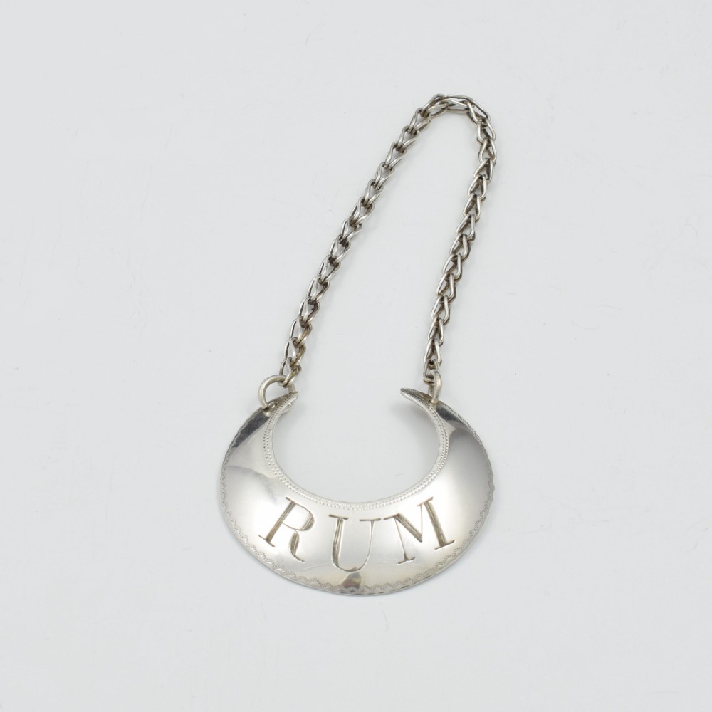 Georgian Silver Crescent Shape Rum Decanter Wine Label View II