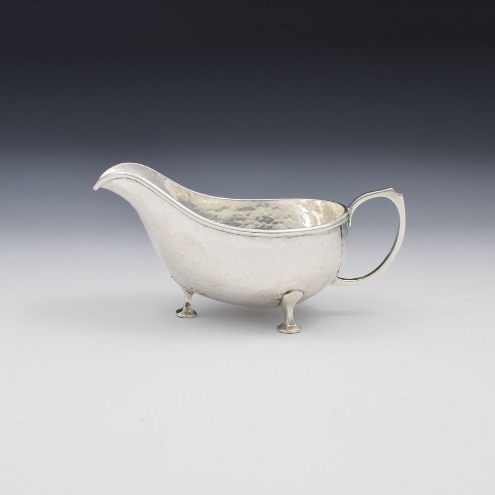 Art & Crafts A. E. Jones Planished Silver Sauce Boat 