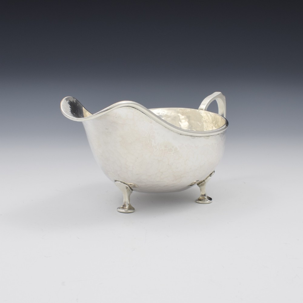 Art & Crafts A. E. Jones Planished Silver Sauce Boat  View II