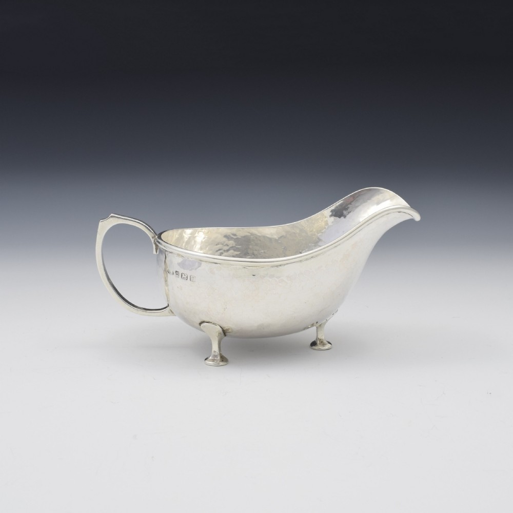 Art & Crafts A. E. Jones Planished Silver Sauce Boat  View V