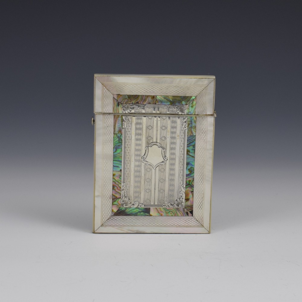Fine Victorian Engraved Mother Of Pearl, Silver & Abalone Card Case