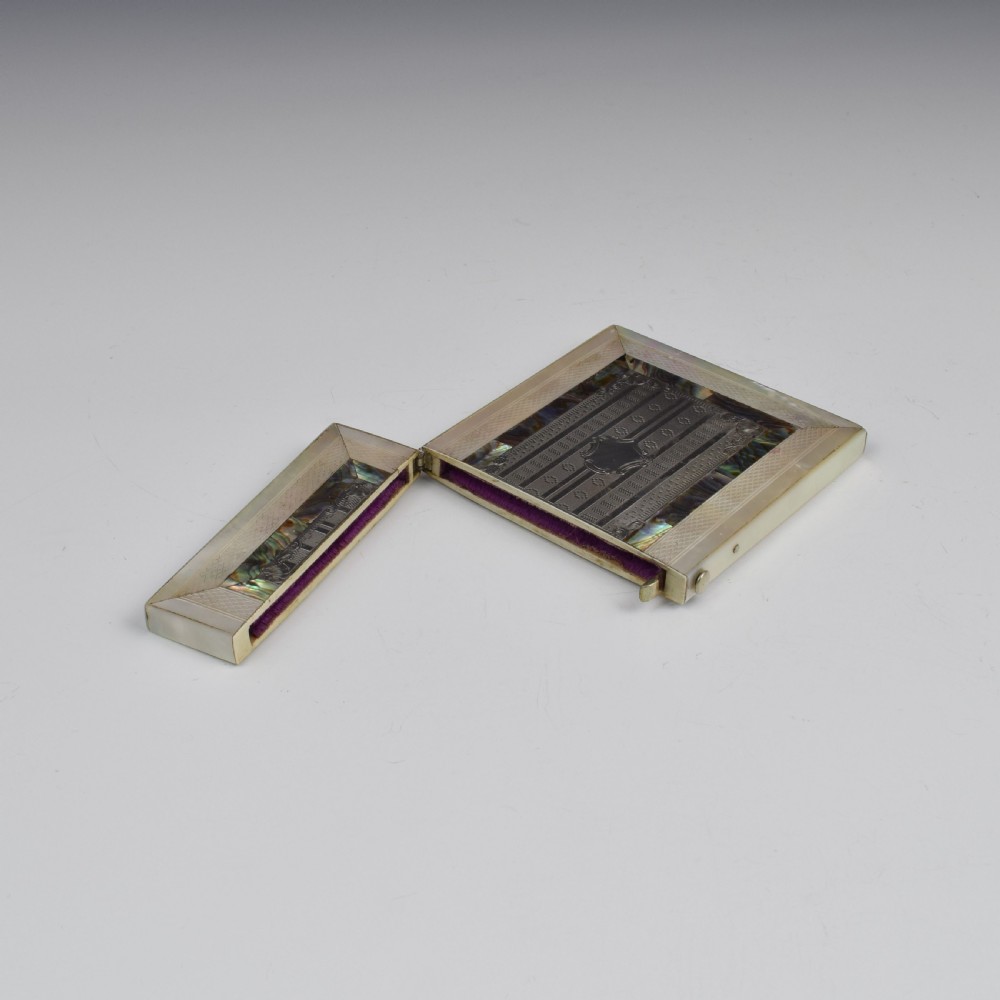 Fine Victorian Engraved Mother Of Pearl, Silver & Abalone Card Case View VIII