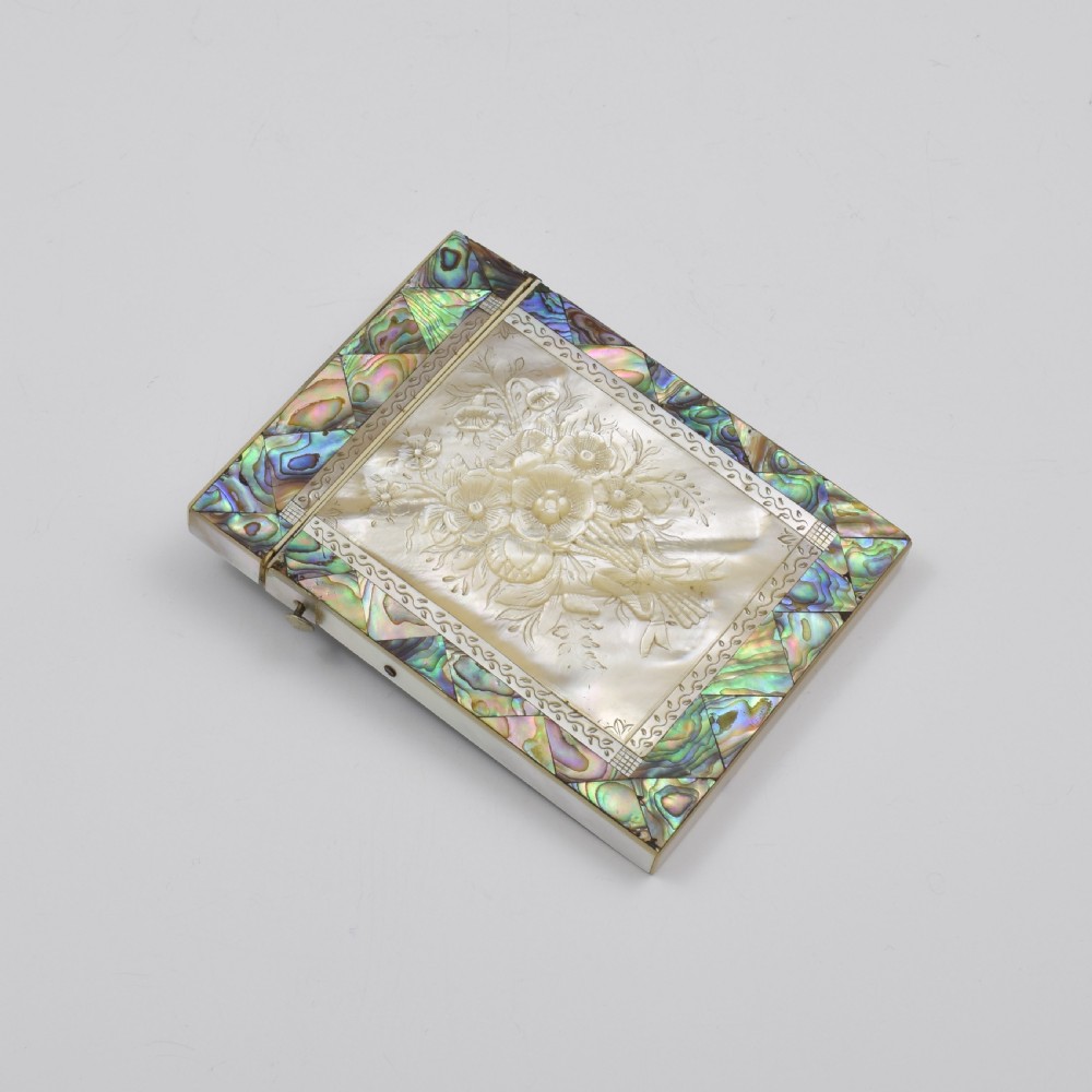 Fine Victorian Carved Mother Of Pearl & Abalone Card Case View III