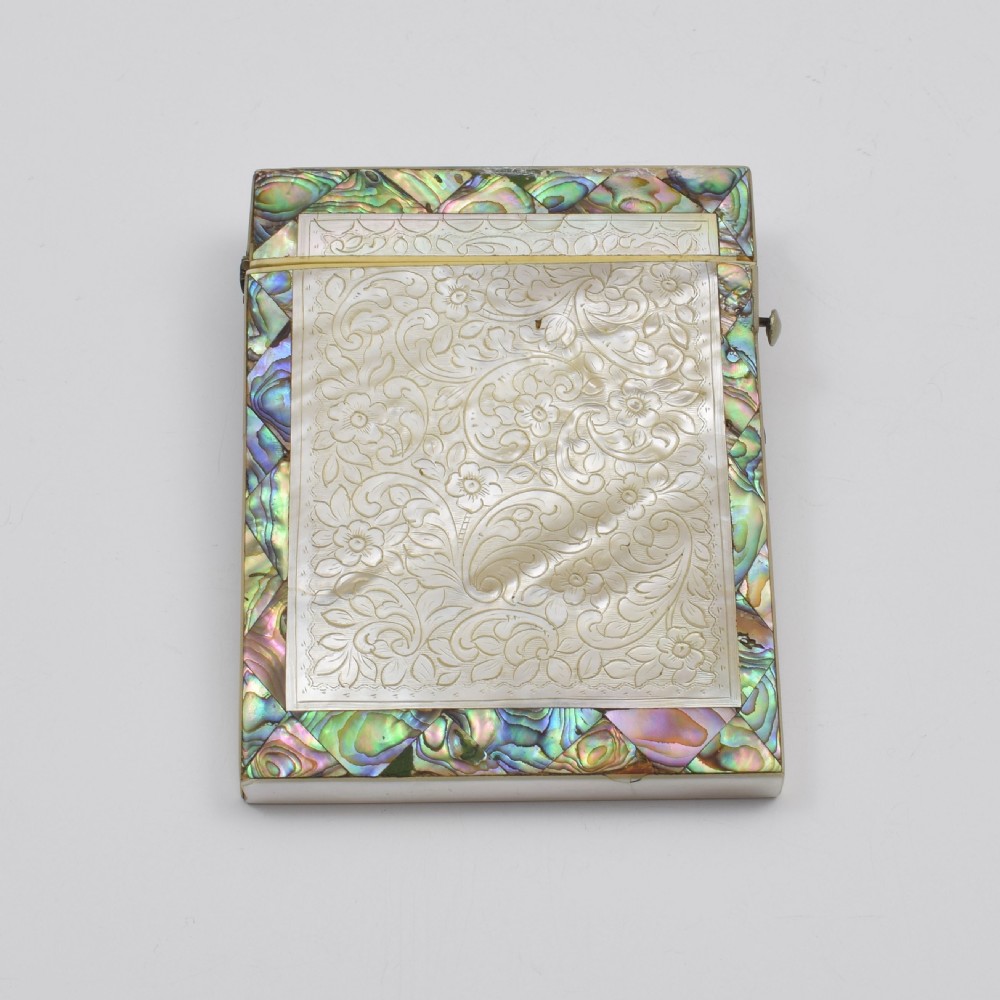 Fine Victorian Carved Mother Of Pearl & Abalone Card Case View V