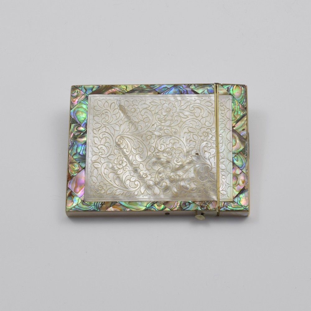 Fine Victorian Carved Mother Of Pearl & Abalone Card Case View VI