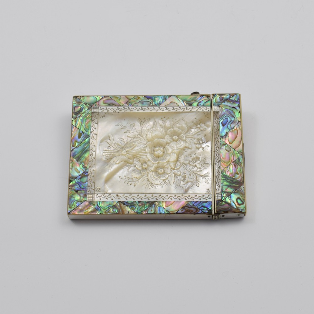 Fine Victorian Carved Mother Of Pearl & Abalone Card Case View VII