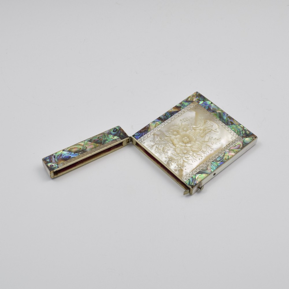 Fine Victorian Carved Mother Of Pearl & Abalone Card Case View VIII