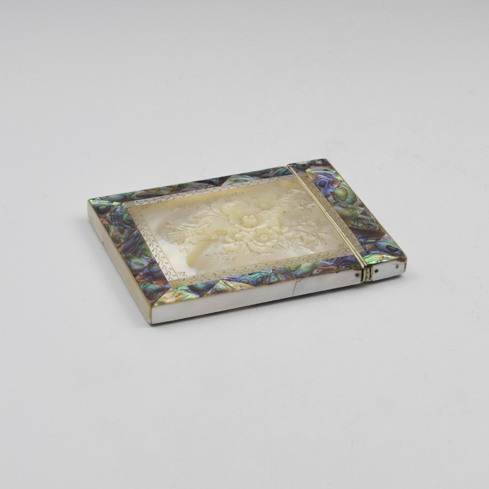 Fine Victorian Carved Mother Of Pearl & Abalone Card Case View X