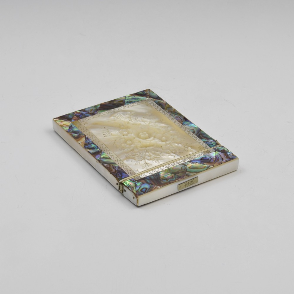Fine Victorian Carved Mother Of Pearl & Abalone Card Case View XI