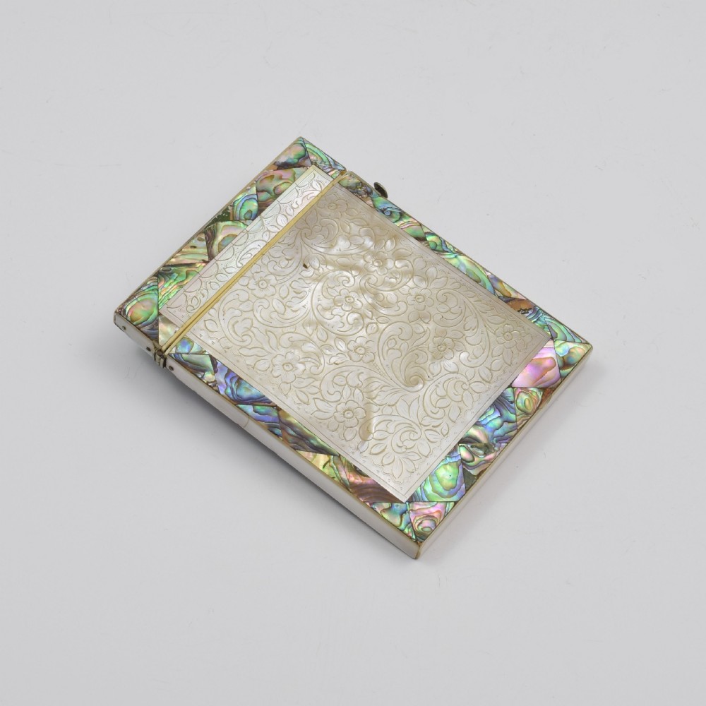 Fine Victorian Carved Mother Of Pearl & Abalone Card Case View XIII