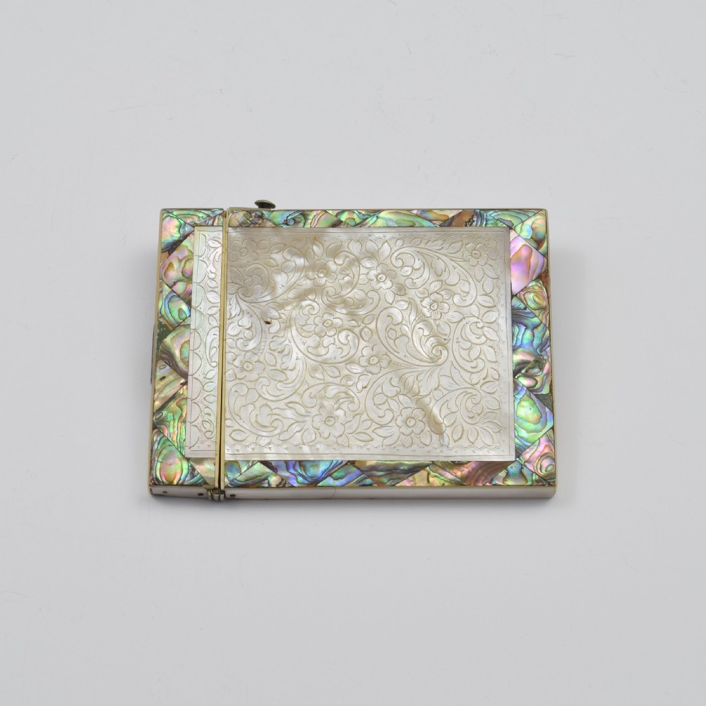 Fine Victorian Carved Mother Of Pearl & Abalone Card Case View XIV
