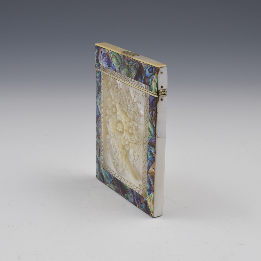 Fine Victorian Carved Mother Of Pearl & Abalone Card Case View XV